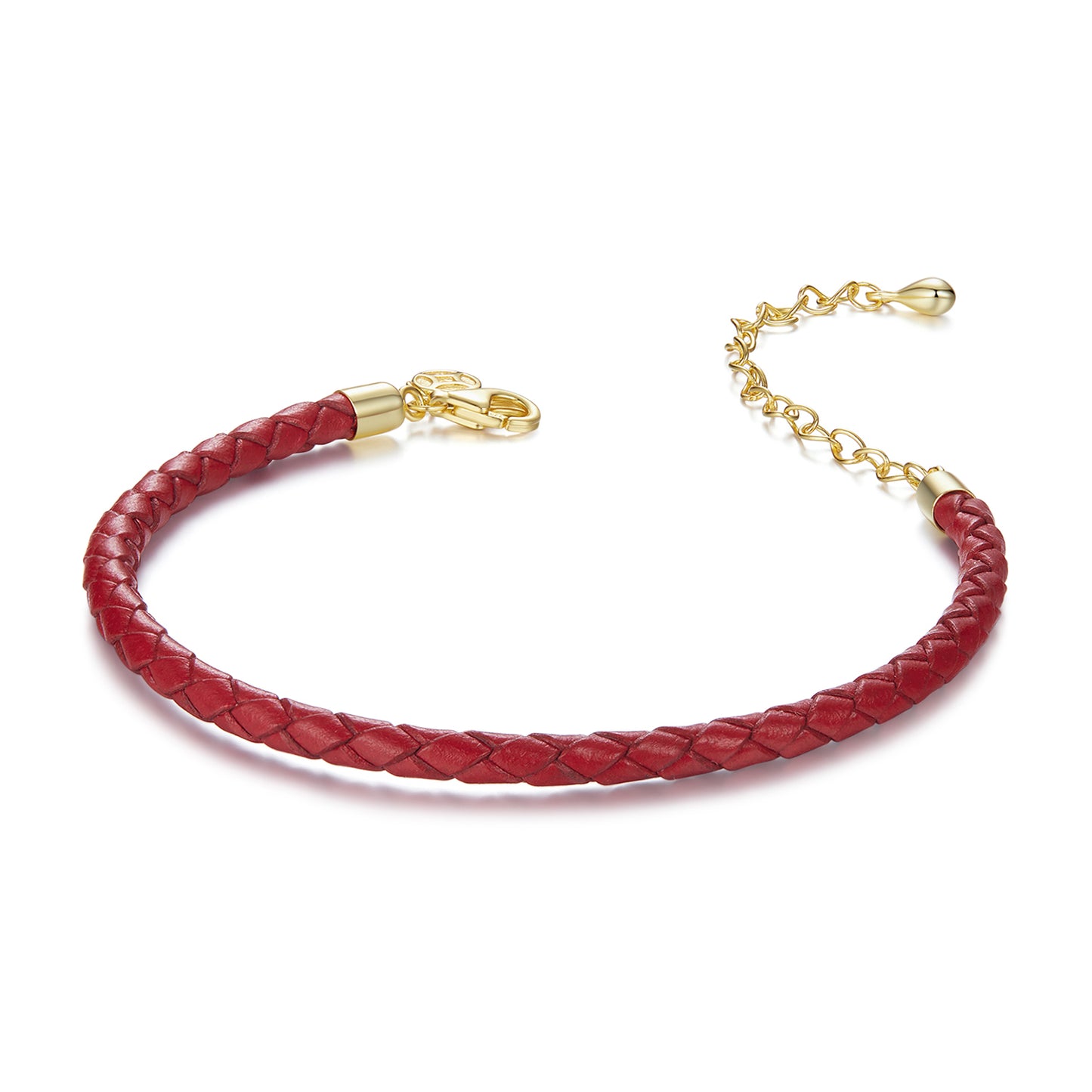 Lederen bedelarmband rood met goudkleurige sluiting