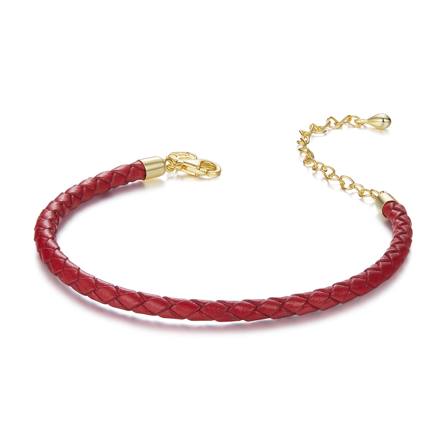 Lederen bedelarmband rood met goudkleurige sluiting
