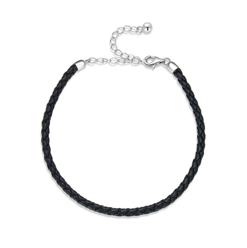 Zwarte lederen bedelarmband met zilveren sluiting voor bedels