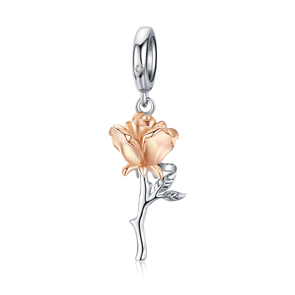 Zilveren en rose hangende roos_moederliefde