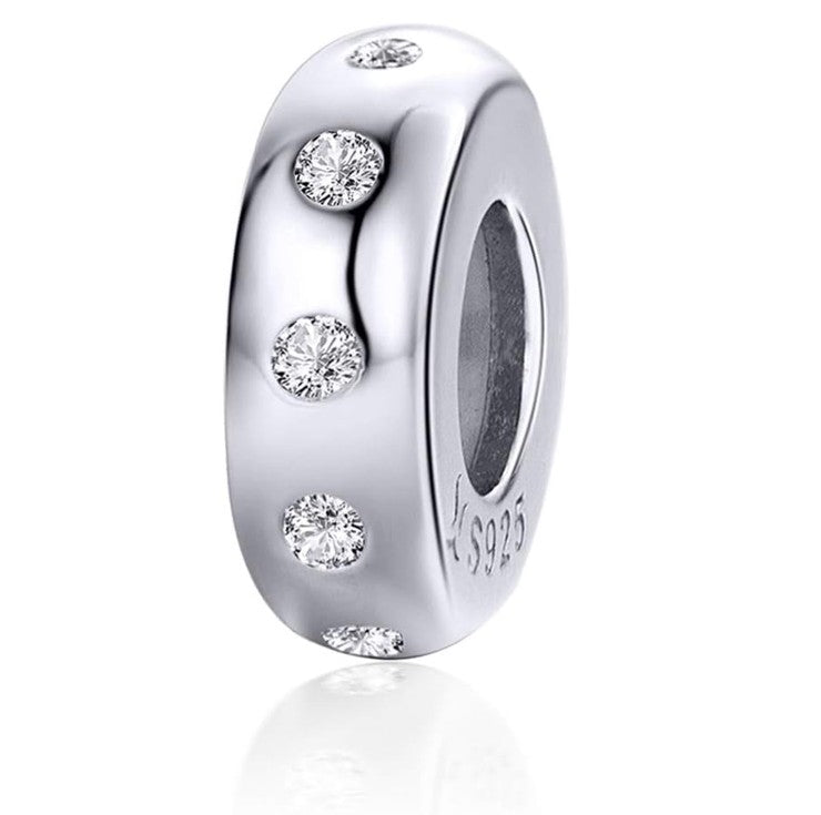 LERROSA S925 zilveren stopper bedel met zirkonia, en met siliconen kern voor bedelarmband