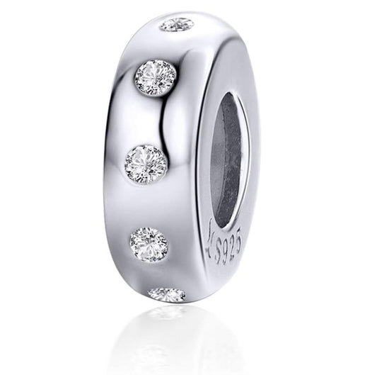 LERROSA S925 zilveren stopper bedel met zirkonia, en met siliconen kern voor bedelarmband