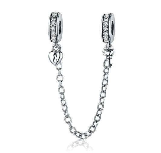 Zilveren veiligheidsketting met zirkonia steentjes voor bedelarmband - S925 Sterling Zilver - LERROSA