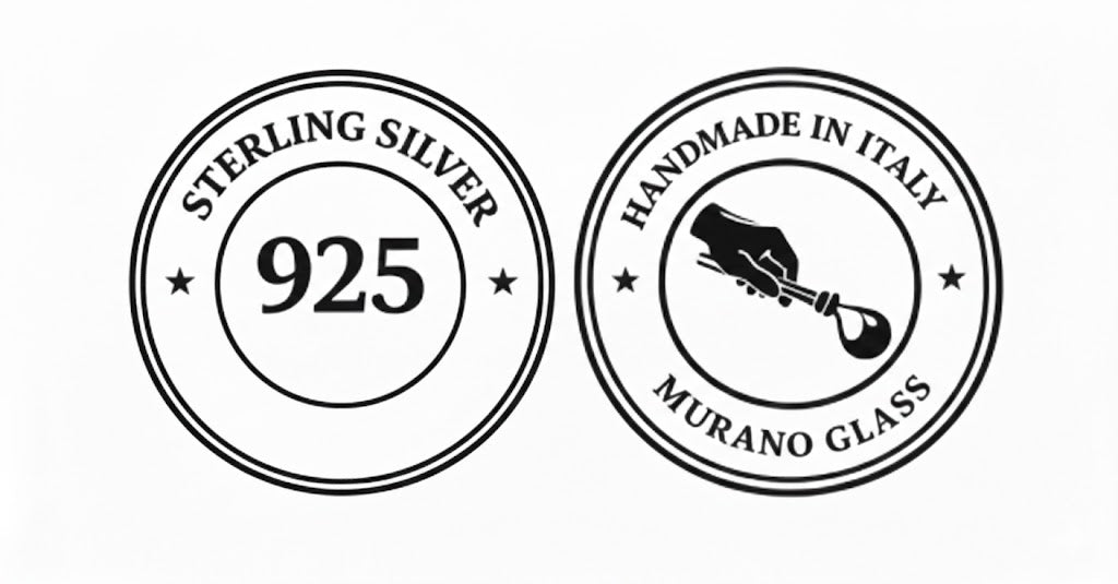 925 sterling zilver keurmerk op Lerrosa Murano bedels handgemaakt in Italië